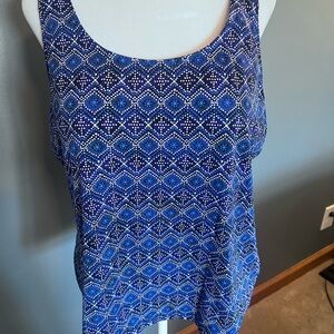 L.L. Bean Navy and White Geometric Swim Top